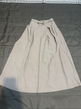 High-Waist Belted Maxi Skirt in Light Beige